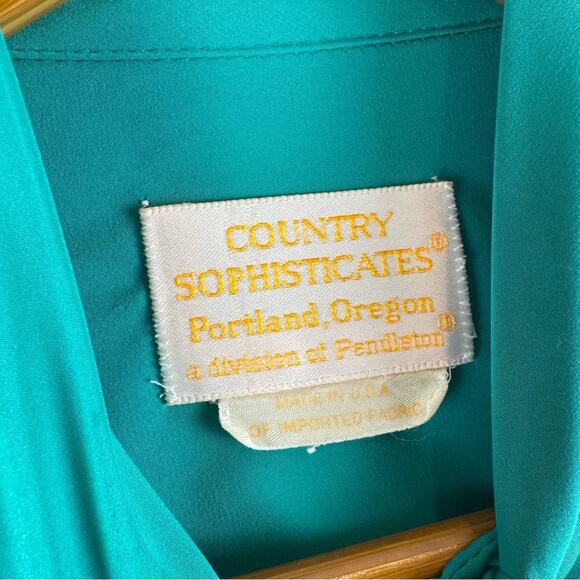 Vintage Pendleton Mock Tie Neck Elegant Teal Blouse with Bow Scarf ~ Sm/Md - Picture 4 of 11